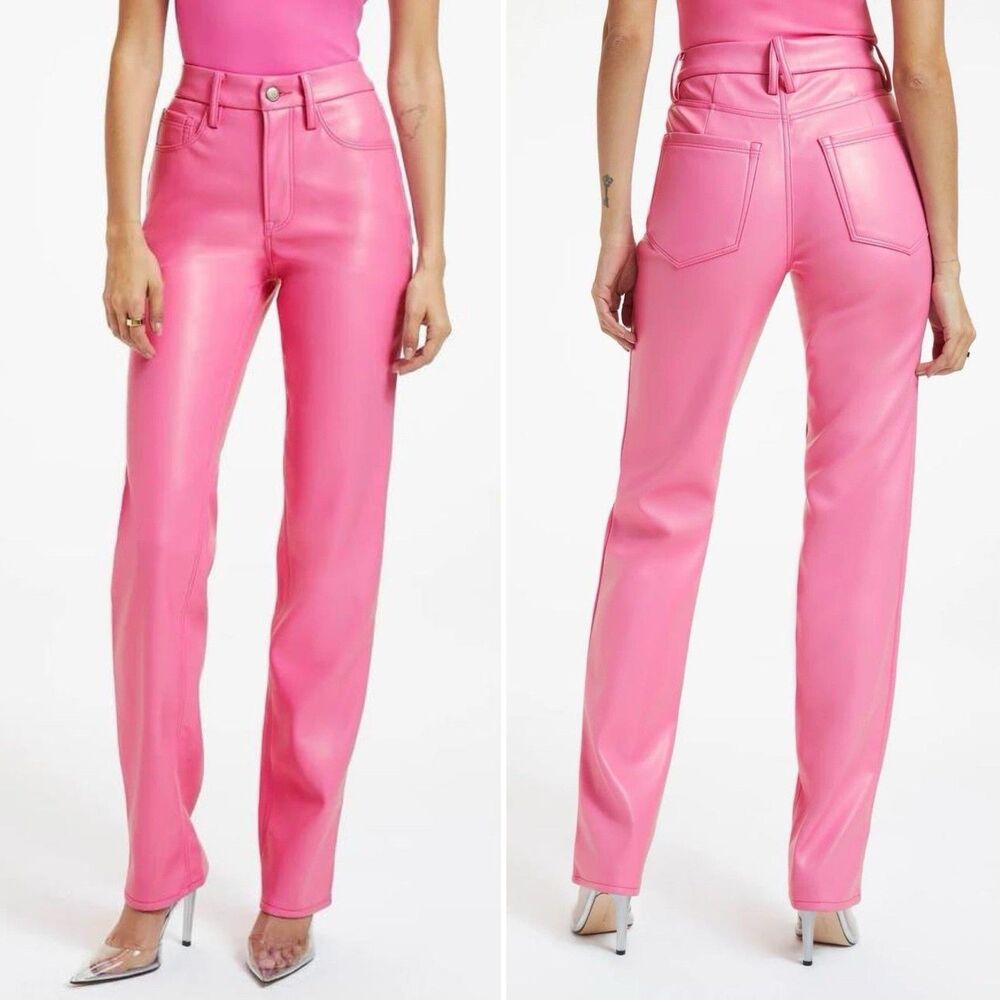 Good American Bubblegum Pink Faux-Leather Straight Leg Pants